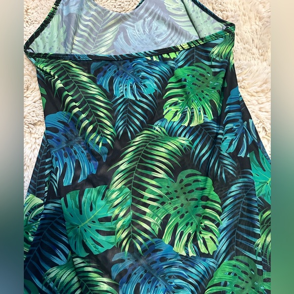 Tropical Print mesh halter mini dress cover up with side slits - Picture 4 of 4